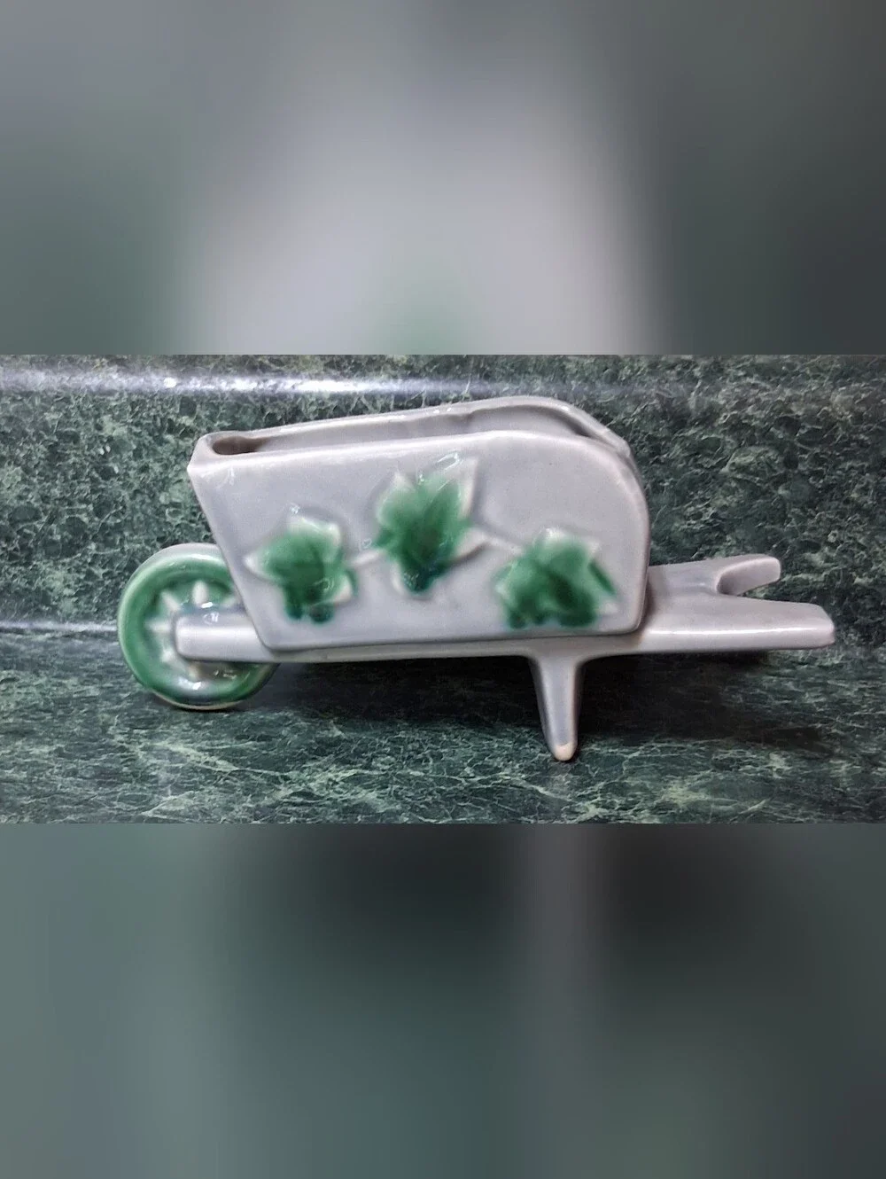 Vintage Shawnee Mccoy Gray Green Wheelbarrow With Ivy Planter Glossy